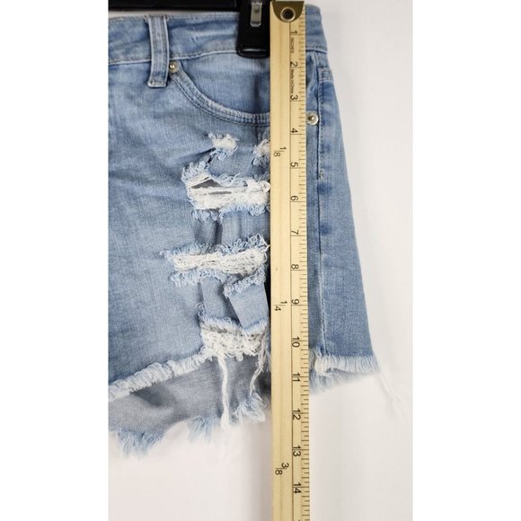 Just USA Shorts Womens Medium Blue Denim Preppy Frayed Ripped Distressed Pockets - Picture 7 of 11